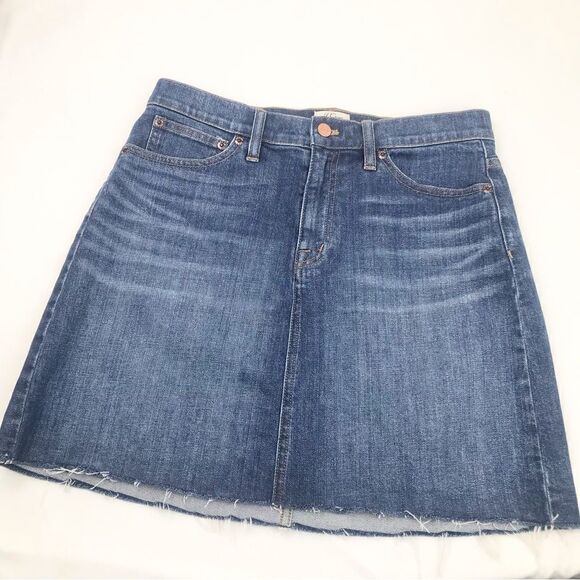 J. Crew Mercantile Blue Denim Frayed Raw Edge Factory Distressed Mini Skirt - Picture 1 of 16